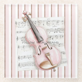 Pink Violin Music Sheet Glazen Onderzetter