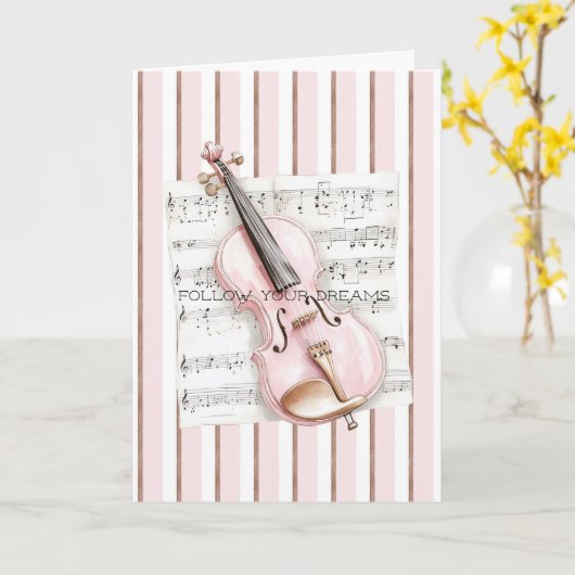 Pink Violin Music Sheet Kaart (Gele Bloem)