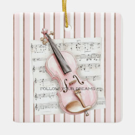 Pink Violin Music Sheet Keramisch Ornament
