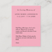 Pink VIrgin Mary Memorial Card Contactkaartje (Achterkant)