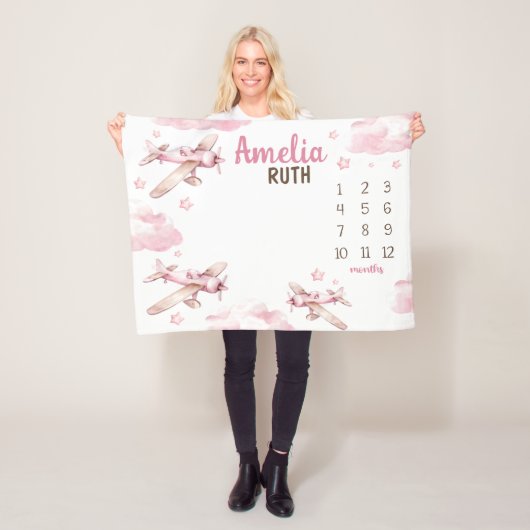 PINK VLIEGTUIG MIJLPAAL Deken, Gepersonaliseerde B Fleece Deken (In situ)