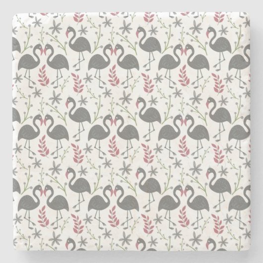 Pink Vlingo seamless pattern flowers, leaves Stenen Onderzetter (Voorkant)