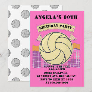 Pink Volleyball Birthday Party Invites