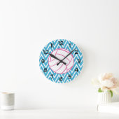 Pink Volleyball Chevron Zigzag Pattern Wall Clock Ronde Klok (Huis)