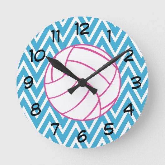 Pink Volleyball Chevron Zigzag Pattern Wall Clock Ronde Klok (Voorkant)