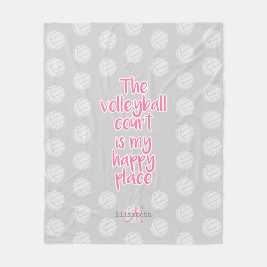 pink volleyball court mijn gelukkige plaatstypogra fleece deken (Voorkant)