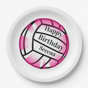 Pink Volleyball Happy Birthday Custom Paper Party Papieren Bordje
