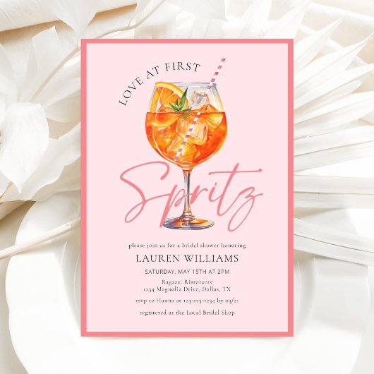Pink Watercolor Aperol Spritz Bridal Shower Kaart
