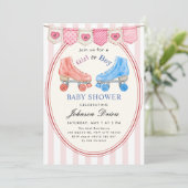 Pink Watercolor Baby Shower | Roller Skate Kaart (Staand voorkant)