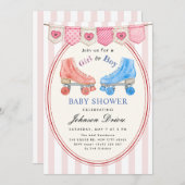 Pink Watercolor Baby Shower | Roller Skate Kaart (Voorkant / Achterkant)