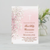 pink watercolor baby's breath |  First Communion Folie Uitnodiging (Staand Voorkant)