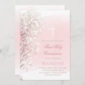 pink watercolor baby's breath |  First Communion Kaart (Voorkant / Achterkant)