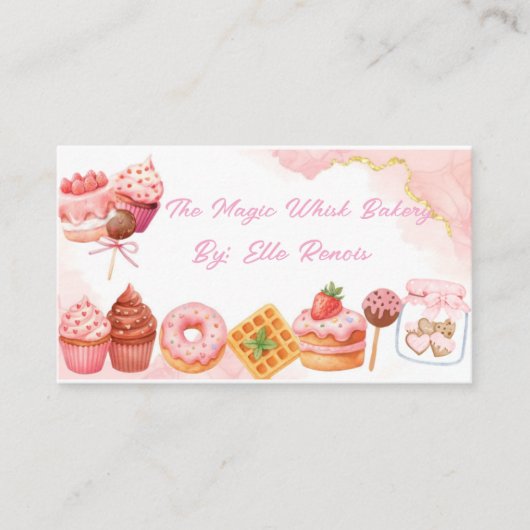 Pink Watercolor Bakery Business Card Visitekaartje (Voorkant)