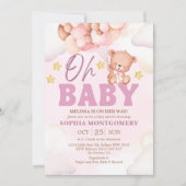 Pink Watercolor Bear Baby Shower Girl Kaart (Voorkant)