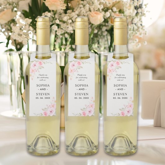 Pink Watercolor Blush Roses Modern Wedding Party Flessenhanger