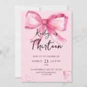 Pink Watercolor Bow Birthday Invitation Kaart (Voorkant)