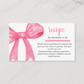 Pink Watercolor Bow Coquette Recipe Request Informatiekaartje