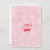 Pink Watercolor Bow Fruit Cherry First Birthday Kaart (Achterkant)