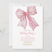 Pink Watercolor Bow Holiday Party Invitation Kaart (Voorkant)