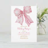 Pink Watercolor Bow Holiday Party Invitation Kaart (Staand voorkant)