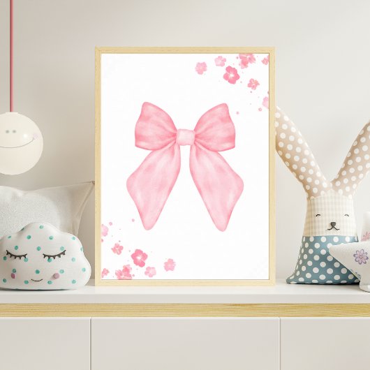 Pink Watercolor Bow Nursery Wall Art Baby Girl Poster