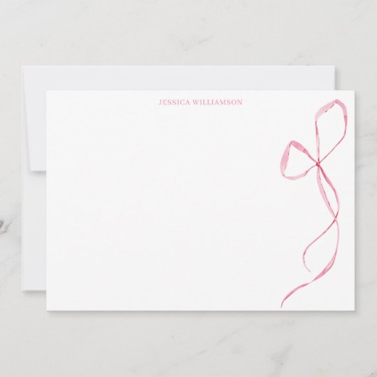 Pink Watercolor Bow Personalized Stationery Bedankkaart (Voorkant)