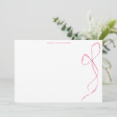 Pink Watercolor Bow Personalized Stationery Bedankkaart (Staand voorkant)