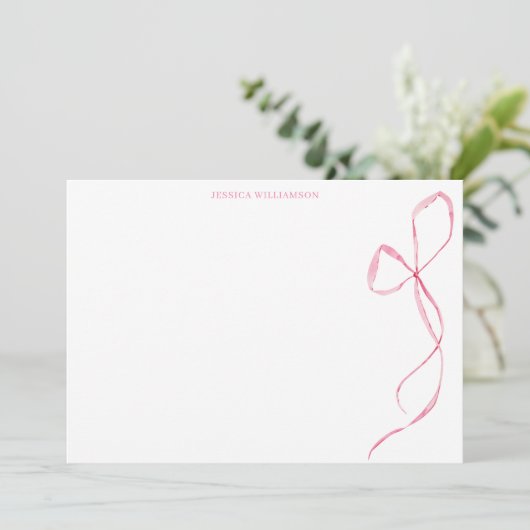 Pink Watercolor Bow Personalized Stationery Bedankkaart (Staand voorkant)