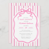 Pink Watercolor Bow & Stripes Baby Shower Kaart (Voorkant / Achterkant)