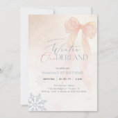 Pink Watercolor Bow Winter Onederland 1st Birthday Kaart (Voorkant)