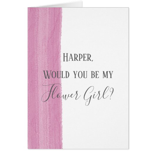 Pink Watercolor Brushstroke Flower Girl Proposal (Voorkant)