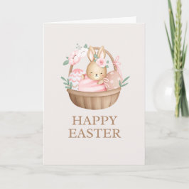 Pink Watercolor Bunny Easter Holiday Card Bedankkaart