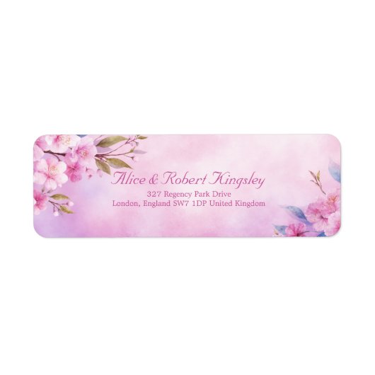 Pink Watercolor Cherry Blossom Bloom Etiket (Voorkant)