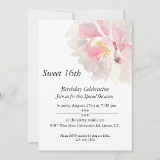 Pink Watercolor, Customizable, Sweet 16th Kaart
