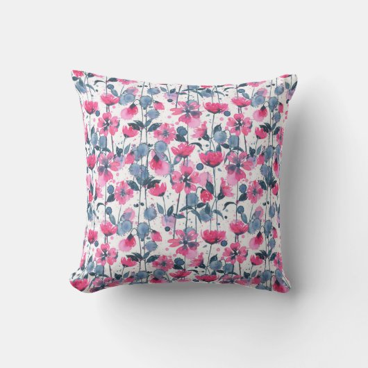 Pink Watercolor Daisies Kussen (Voorkant)
