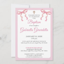 Pink Watercolor Double Bow & Cross Baptism Kaart