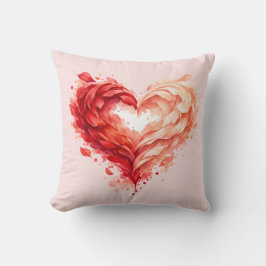 Pink Watercolor Feather Heart Throw Pillow Kussen