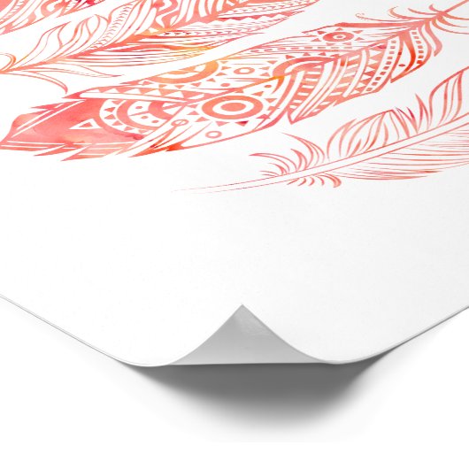 Pink Watercolor Feather Tribal Print Poster (Hoek)