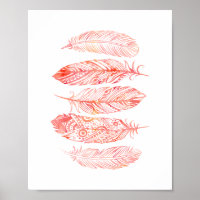 Pink Watercolor Feather Tribal Print Poster