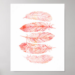 Pink Watercolor Feather Tribal Print Poster