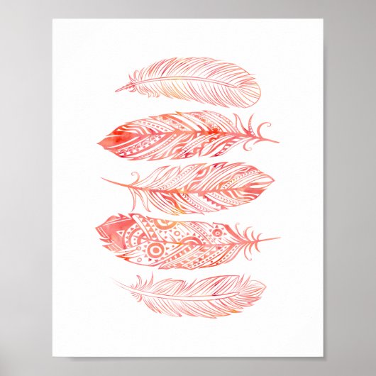 Pink Watercolor Feather Tribal Print Poster (Voorkant)