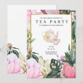 Pink Watercolor Floral Birthday Invitation Kaart (Voorkant / Achterkant)
