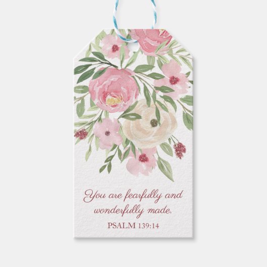 Pink Watercolor Floral Christian Cadeaulabel (Voorkant)