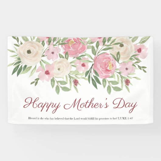 Pink Watercolor Floral Christian Mother's Day Spandoek (Horizontaal)