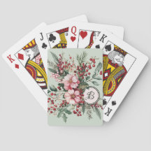 Pink Watercolor Floral Christmas Seasonal Monogram