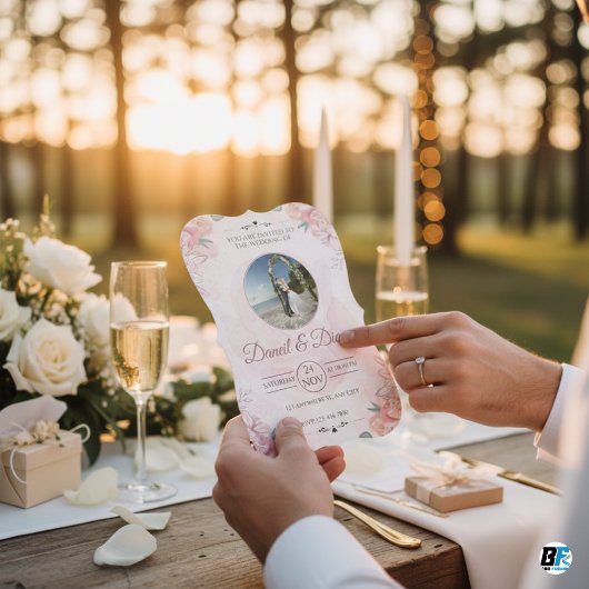 Pink Watercolor Floral Elegant Wedding Kaart