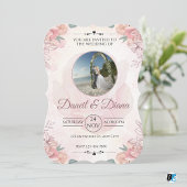 Pink Watercolor Floral Elegant Wedding Kaart