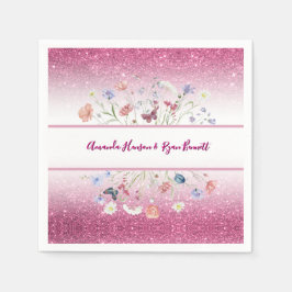 Pink Watercolor Floral Flower Wedding Servet