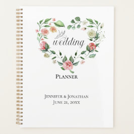 Pink Watercolor Floral Heart Wedding Planner