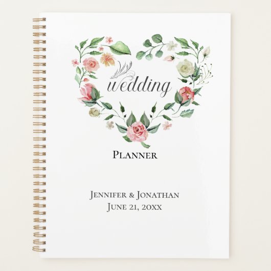 Pink Watercolor Floral Heart Wedding Planner (Voorkant)
